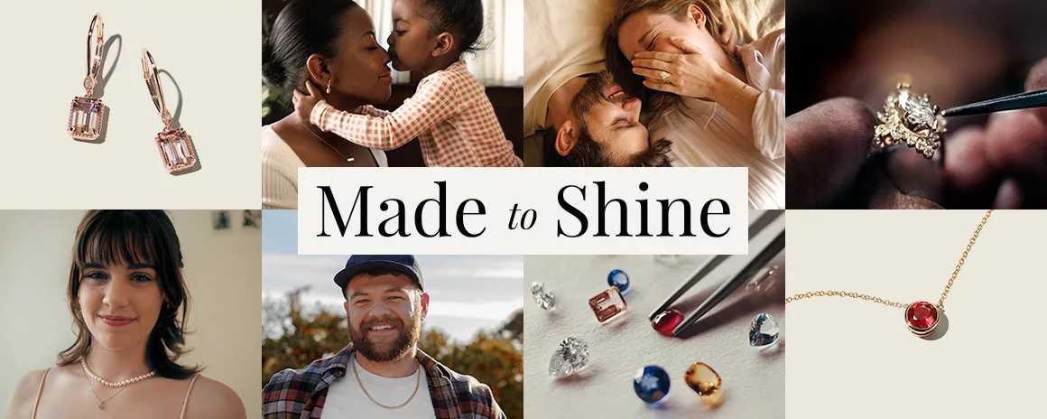 Shane Co. Made to Shine. A collage image of people in everyday situations wearing their favorite jewelry.