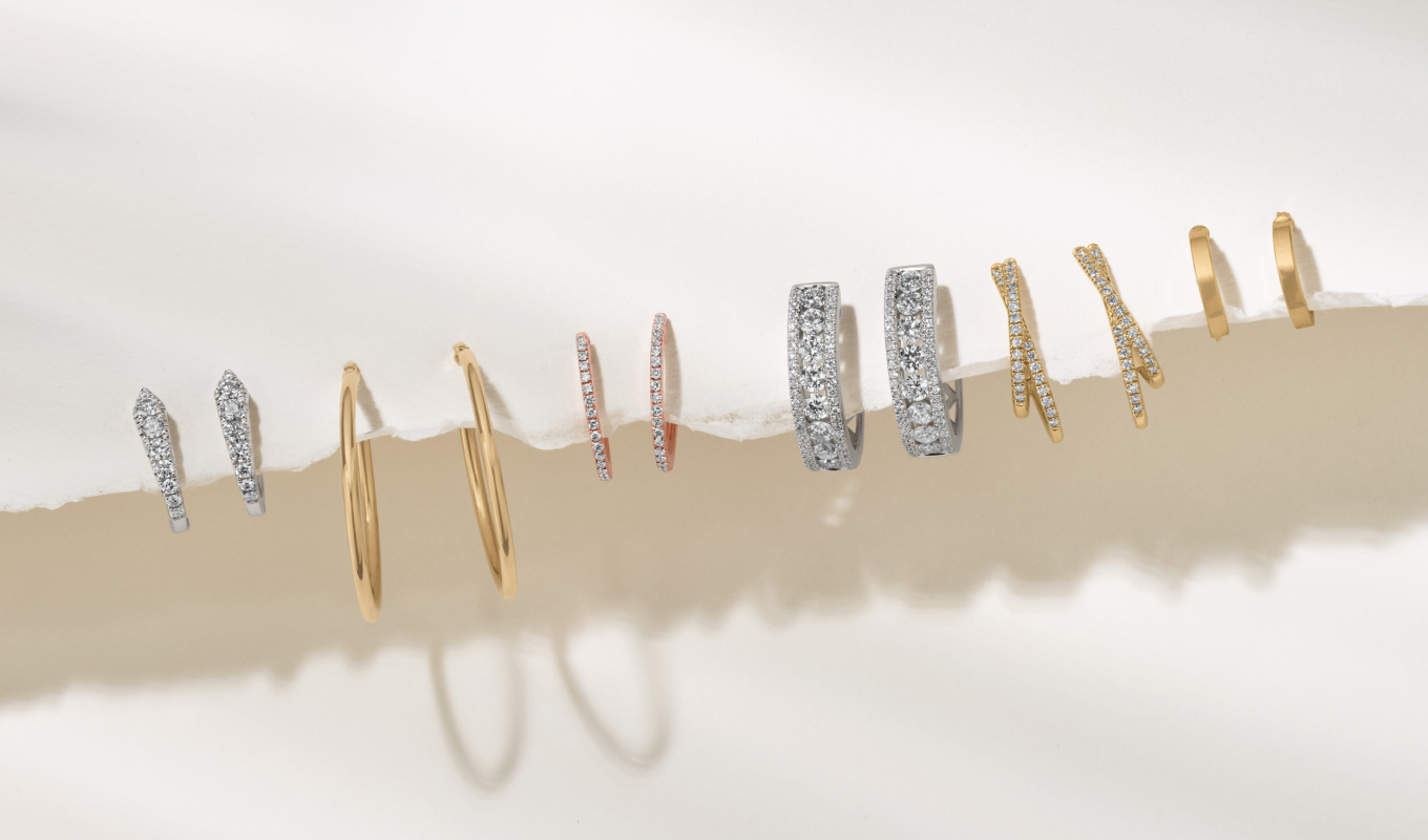 Ana Graduated Diamond Hoop Earrings in 14k White Gold, Daily 14K Yellow Gold Hoops, Slim Diamond Hoop Earrings, Triple-Row Diamond Hoops 1.50 tcw, Crossover Diamond Hoop Earrings in 14K Yellow Gold, Liri 14K Yellow Gold Huggie Hoops