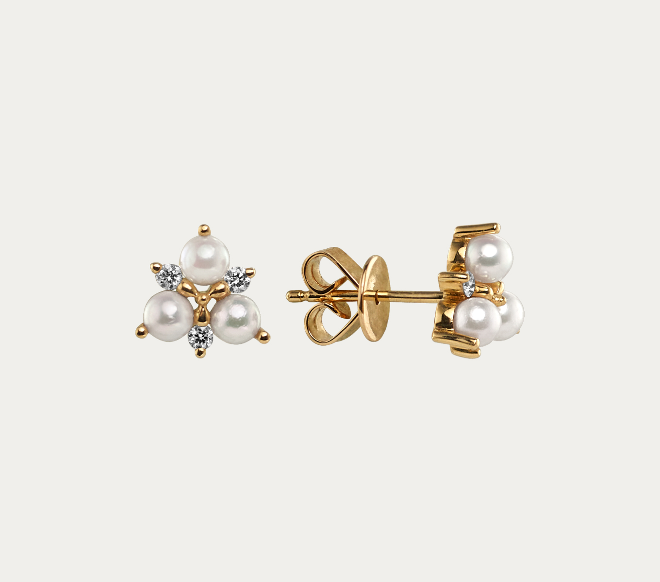 Tallulah 3mm Cultured Freshwater Pearl and Diamond Earrings in 14K Yellow Gold