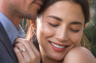 Couple smiling and hugging after proposal, highlighting engagement ring. Luminary Solitaire Engagement Ring The center stone of your dreams will shine in this simple solitaire engagement ring setting. Crafted in romantic 14-karat rose gold, it features a secure split shank design. For more information on selecting your center stone, Live Chat online, call a customer service representative at 1-866-467-4263, or visit one of our store locations. Bellavista 0.75 tcw Diamond Hoops With natural diamonds along the front, these dazzling 14-karat rose gold hoops will dress up any look. A secure hinge back offers worry-free daily wear.