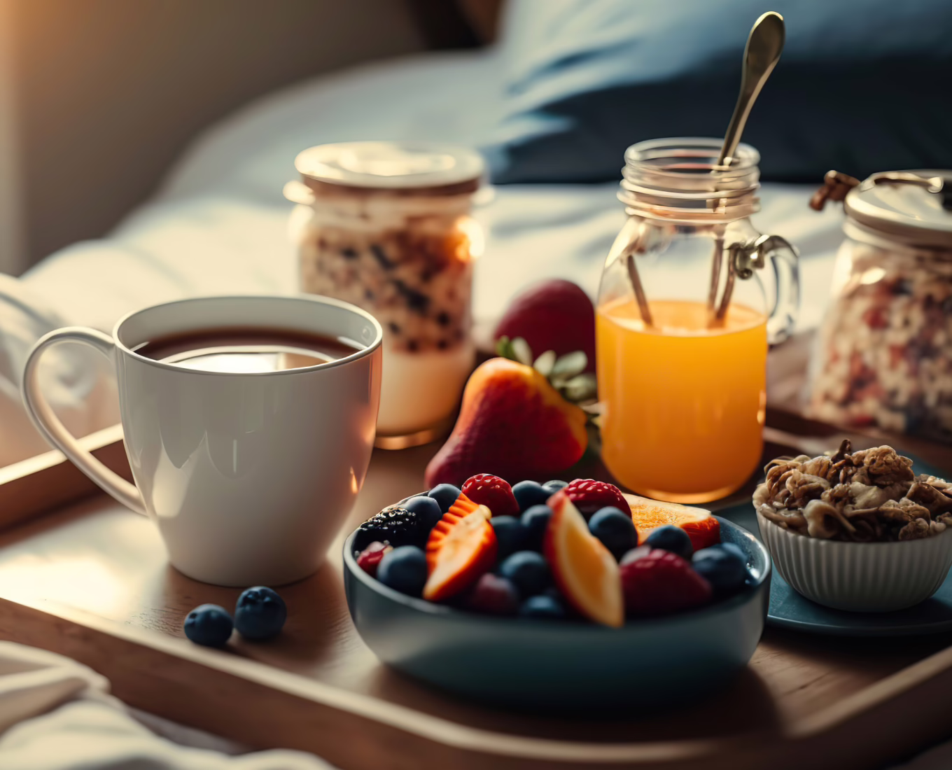 Breakfast on a tray in bed