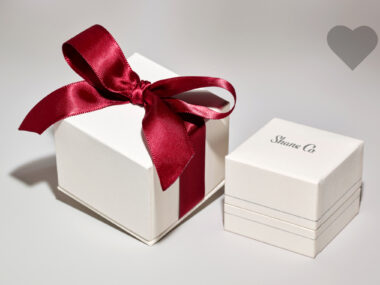 Shane Co. gift box with red ribbon on it